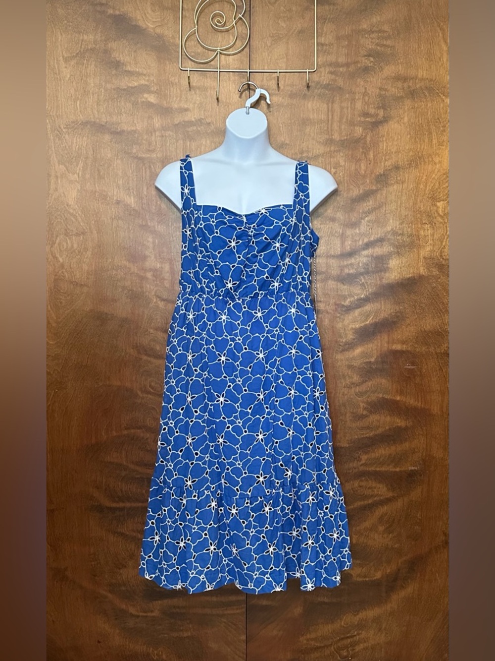 Draper James Sleeveless Floral Embroidered Midi Dress Womens XXL Blue & White